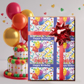 Jongen's Verjaardag Personaliseer Naam & Leeftijd  Cadeaupapier