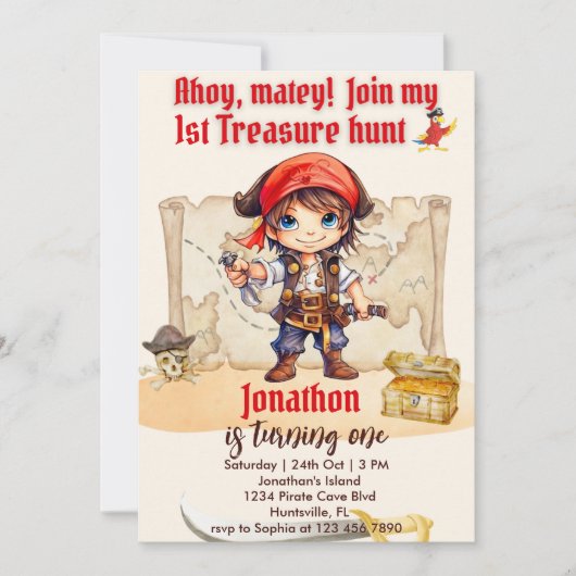 Jongens Verjaardag  Piratenfeest Kaart (Voorkant)