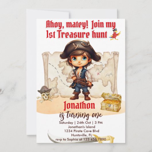 Jongens Verjaardag  Piratenfeest Kaart (Voorkant)