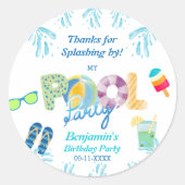 Jongens Verjaardag Pool Party Favoriet Dank u Ronde Sticker (Voorkant)