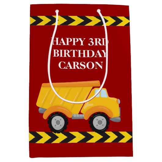 Jongens Verjaardag Red Dump Truck Custom Kinder Medium Cadeauzakje (Voorkant)
