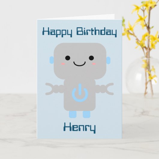 Jongens Verjaardag Schattige Cartoon Robot Raket Kaart (Gele Bloem)