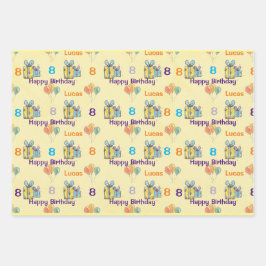 Jongens Verjaardag Voeg Naam & Leeftijd Ballonnen  Inpakpapier Vel