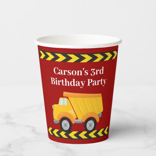Jongens Verjaardagsfeest Custom Red Dump Truck Kin Papieren Bekers (Achterkant)