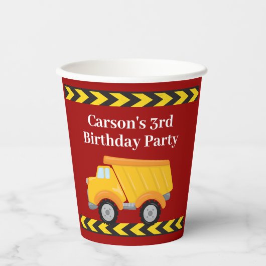Jongens Verjaardagsfeest Custom Red Dump Truck Kin Papieren Bekers (Voorkant)