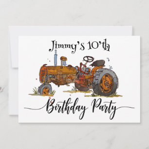 Jongens verjaardagsfeest met antiek tractor ontwer kaart