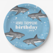 Jongen's Verjaardagsfeestje Blauwe Haaien Custom Papieren Bordje (Voorkant)