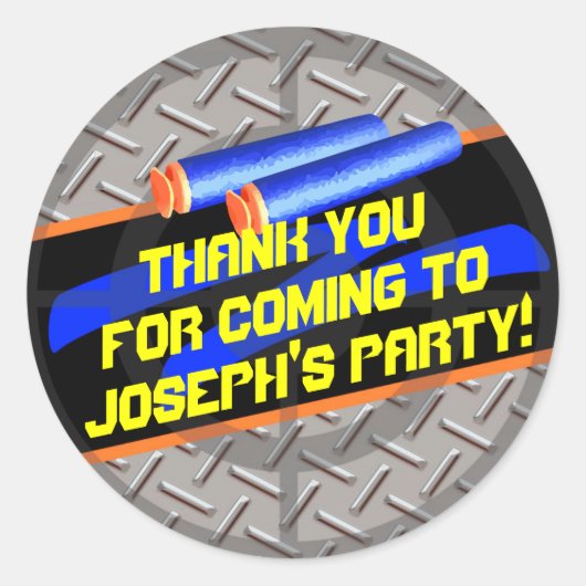 Jongens Verjaardagsfeestje Dart Wars Bedankt Favor Ronde Sticker (Voorkant)