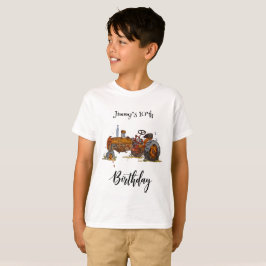 Jongens verjaardagsfeestje met antieke tractor ont t-shirt