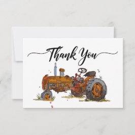 Jongens verjaardagsfeestje met antieke tractor the bedankkaart