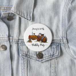 Jongens verjaardagsfeestje met antieke tractordesi ronde button 7,6 cm