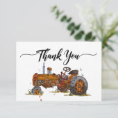 Jongens verjaardagsfeestje met antieke tractorthem bedankkaart (Staand voorkant)