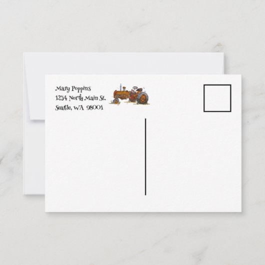 Jongens verjaardagsfeestje met antieke tractorthem bedankkaart (Achterkant)