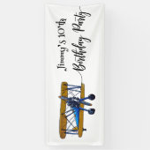 Jongens verjaardagsfeestje met blauwe en gele twee spandoek (Verticaal)