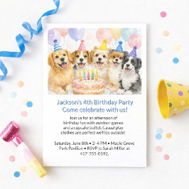 Jongens verjaardagsfeestje met honden in feesthoed kaart