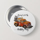 Jongens verjaardagsfeestje met takelwagen ronde button 7,6 cm (Voorkant /achterkant)