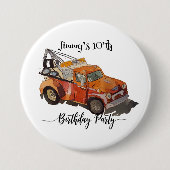 Jongens verjaardagsfeestje met takelwagen ronde button 7,6 cm (Voorkant)