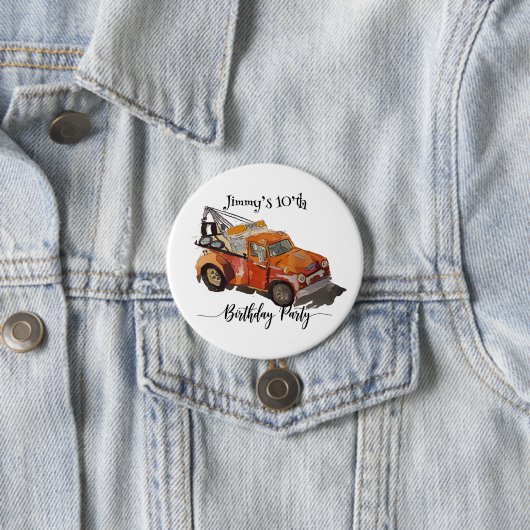 Jongens verjaardagsfeestje met takelwagen ronde button 7,6 cm (In situ)