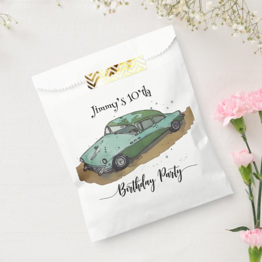 Jongens verjaardagsfeestje met twee toned sedan bedankzakje (Gezegeld)