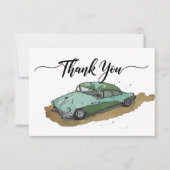 Jongens verjaardagsfeestje met tweetonige sedan bedankkaart (Voorkant)