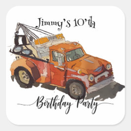 Jongens verjaardagsfeestje met wrak vierkante sticker