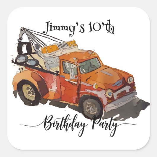 Jongens verjaardagsfeestje met wrak vierkante sticker (Voorkant)