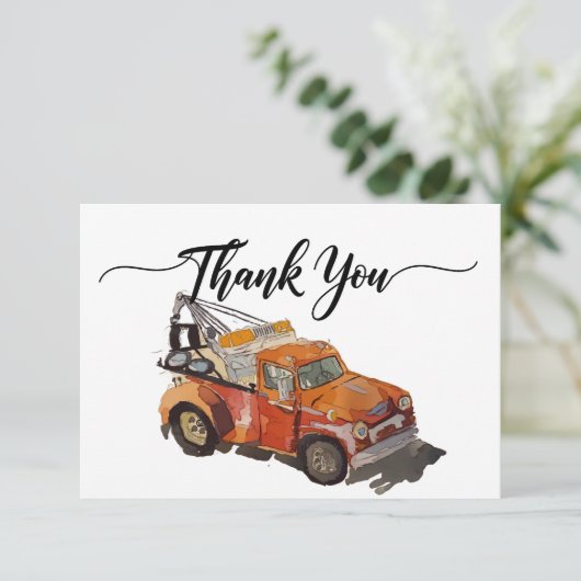 Jongens verjaardagsfeestje wrak bedankkaart (Staand voorkant)