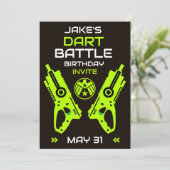 Jongens Verjaardagsfeestuitnodiging Dart Wars Kaart (Staand voorkant)