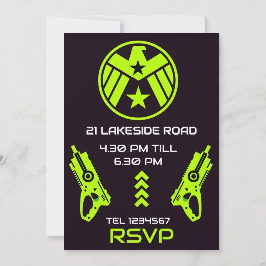 Jongens Verjaardagsfeestuitnodiging Dart Wars Kaart (Achterkant)