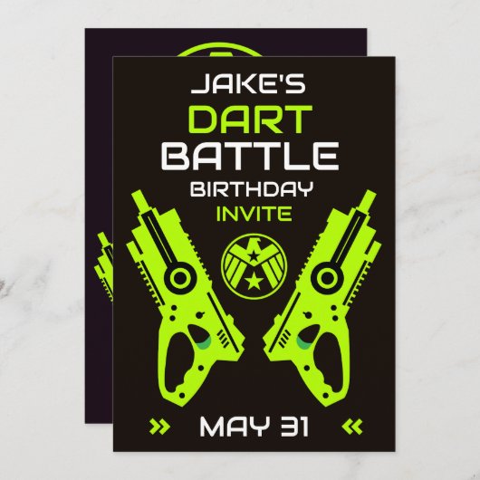 Jongens Verjaardagsfeestuitnodiging Dart Wars Kaart (Voorkant / Achterkant)