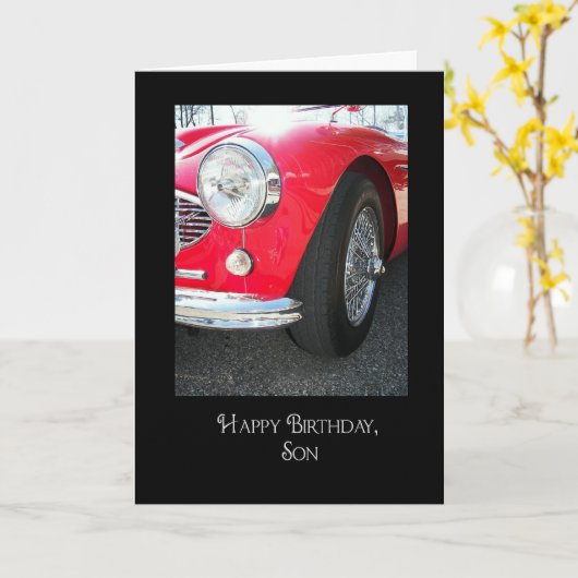 Jongens verjaardagsrode  sportwagen kaart (Gele Bloem)