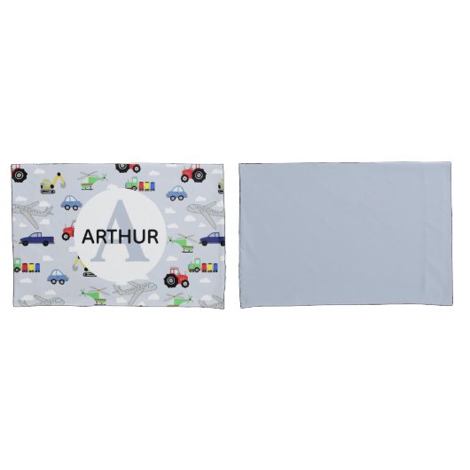 Jongens Vervoer Patroon Monogram Auto Naam Kinder Kussensloop (Voorkant-Set)