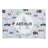 Jongens Vervoer Patroon Monogram Auto Naam Kinder Kussensloop (Voorkant-Links)