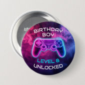 Jongens Video Gaming Level Ontgrendeld Verjaardag Ronde Button 7,6 Cm (Voorkant /achterkant)