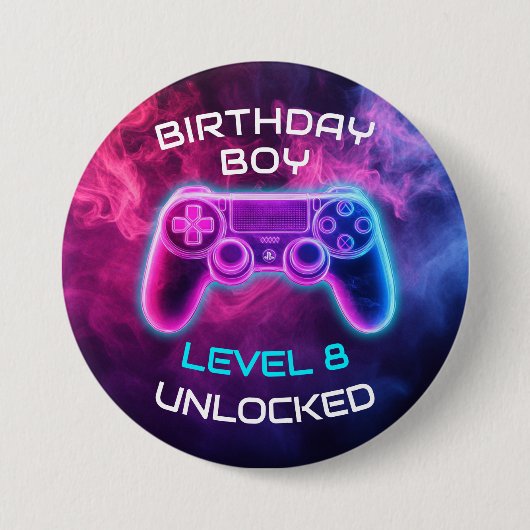 Jongens Video Gaming Level Ontgrendeld Verjaardag Ronde Button 7,6 Cm (Voorkant)