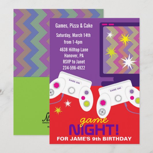 Jongens videogame Birthday Party nodigt uit Kaart (Voorkant / Achterkant)