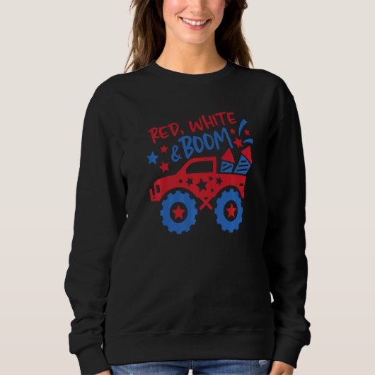 Jongen's vierde juli voor kinderen Monster Truck Trui (Voorkant)