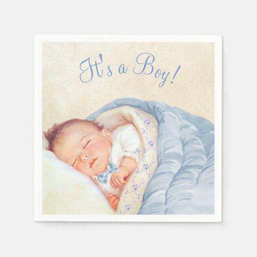 Jongens Vintage Baby Shower Servetten (Voorkant)
