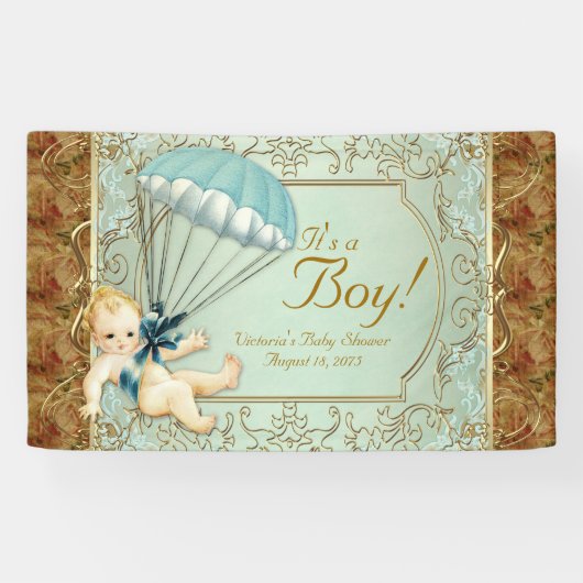 Jongens Vintage Baby Shower Spandoek (Horizontaal)