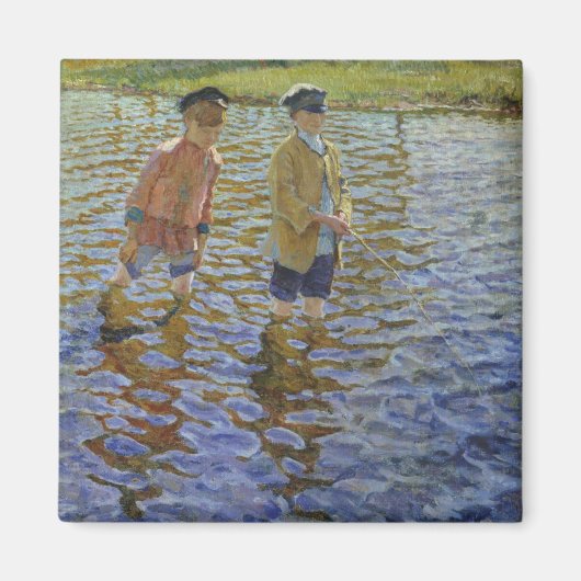 Jongens vissen in de rivier (Vintage anglers) Magneet (Voorkant)