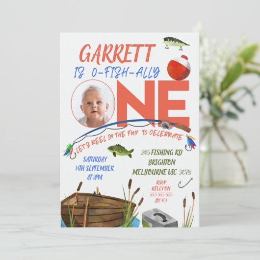 Jongens Vissen Pret In Visserij Eén 1e Verjaardag Kaart (Staand voorkant)