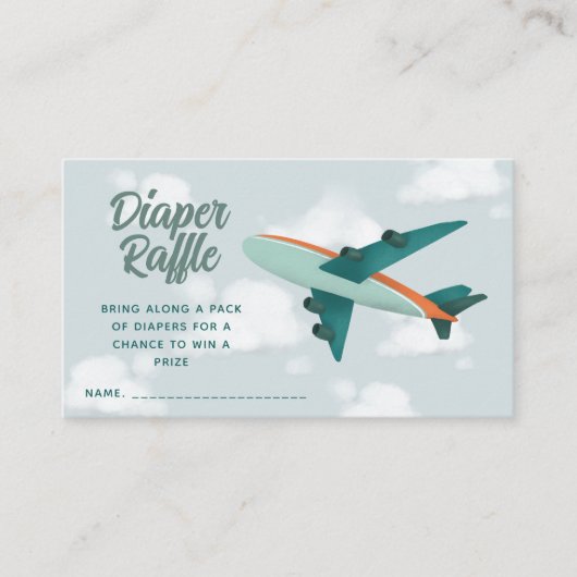 Jongens Vliegtuig Reizen Baby shower Luier Raffle Informatiekaartje (Voorkant)