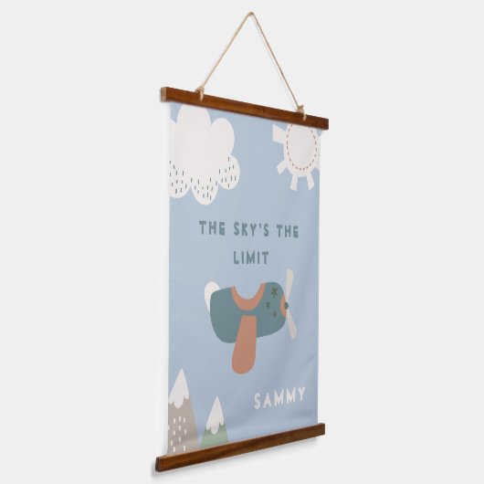Jongens Vliegtuig Sky's de limiet gepersonaliseerd Hangend Wandkleed (Gebogen)