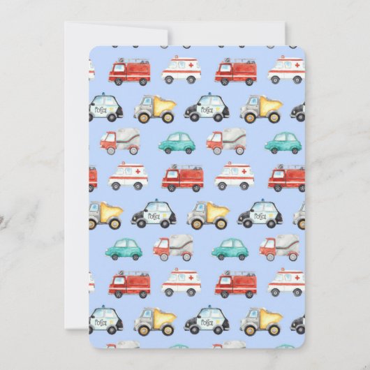 Jongens Voertuig Auto's Waterverf Verjaardagsfeest Kaart (Achterkant)