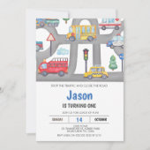 Jongens Voertuigen of Transport Road 1st Verjaarda Kaart (Voorkant)