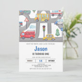 Jongens Voertuigen of Transport Road 1st Verjaarda Kaart (Staand voorkant)