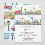 Jongens Voertuigen of Verkeersdag Uitnodiging (Voorkant / Achterkant)