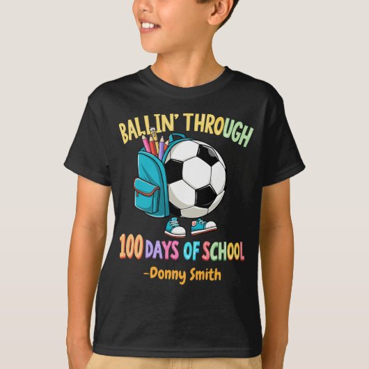 Jongens Voetbal Ballin 'Door 100 Dagen van School T-shirt (Voorkant)