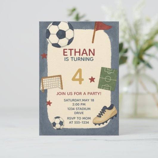 Jongens Voetbal Sport Verjaardagsfeest Kaart (Staand voorkant)