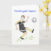 Jongens Voetbal Verjaardag Kaart: Welsh Groeten Kaart (Gele Bloem)